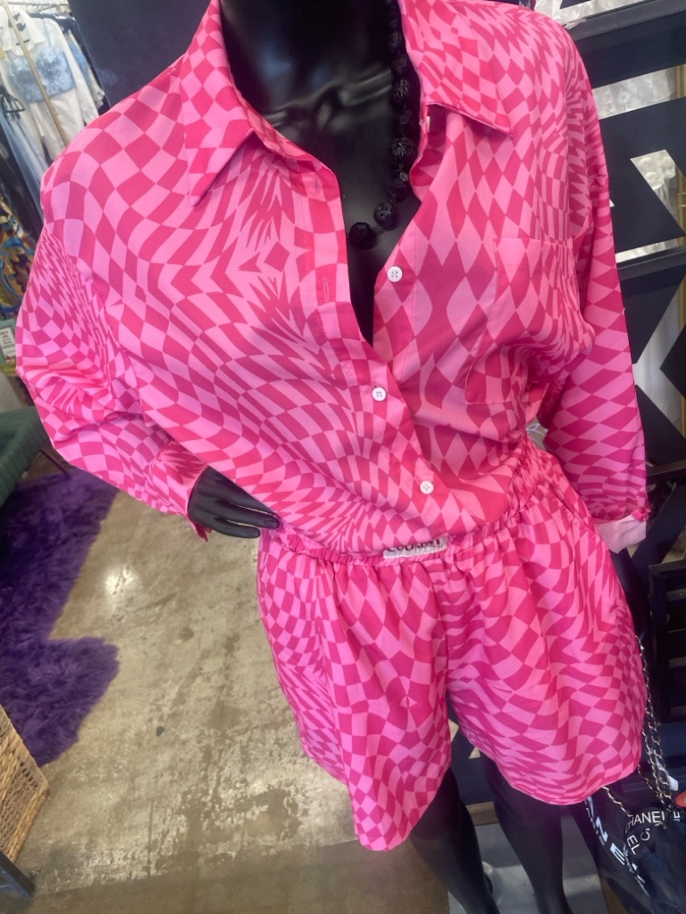 SHEIN Pink Geometric short set
